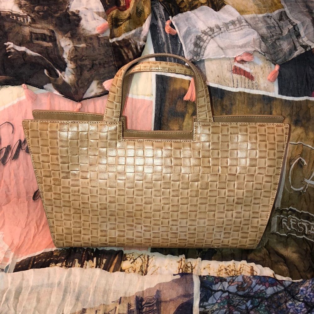 EGO Pleated Leather Camel Taupe Satchel Purse
